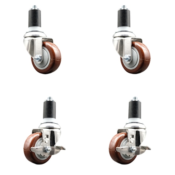 Service Caster 3 Inch 316SS Maroon Poly Swivel 1-1/2 Inch Expanding Stem Caster Brake SCC, 2PK SS316EX20S314-PPUB-MRN-2-TLB-2-112 - main